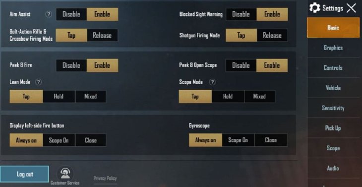 PUBG Mobile Basic Settings