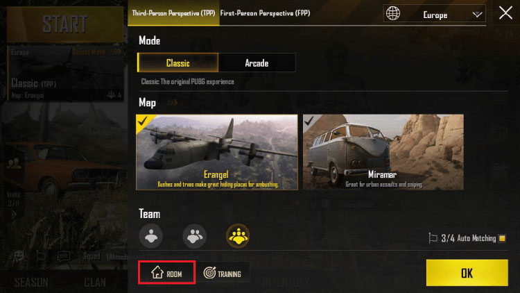 How to create a room in PUBG Mobile?