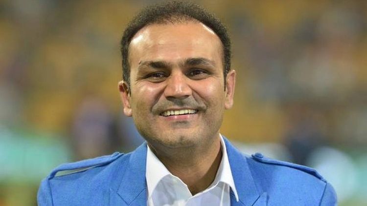 Virender Sehwag reacts in his style