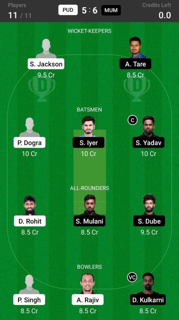Grand League Team For Puducherry vs Mumbai