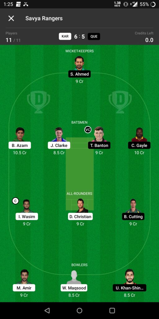 Grand League Team For Karachi vs Quetta Gladiators
