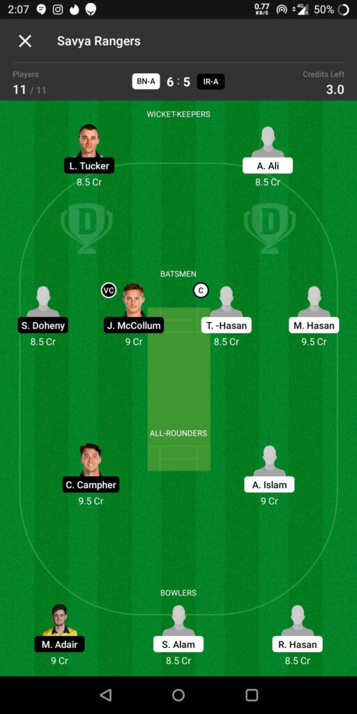 Grand League Team For Bangladesh-A vs Ireland-A