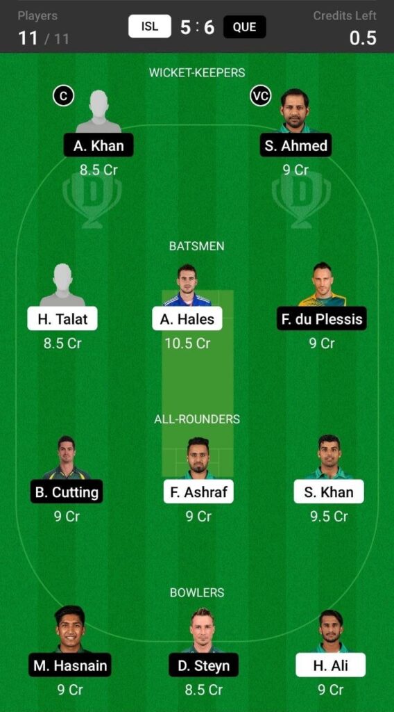 Grand League Team For Islamabad United vs Quetta Gladiators