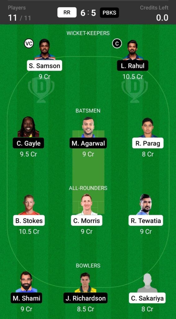 Head To Head Team For Rajasthan Royals vs Punjab Kings
